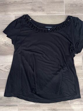 Banana Republic Black Crochet Scoop Neck XL Rayon Blouse Top Stretchy Loose